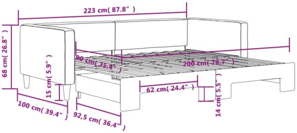 vidaXL Tagesbett Ausziehbar Dunkelgrau 90x200 cm Stoff 3196579 Bild 2