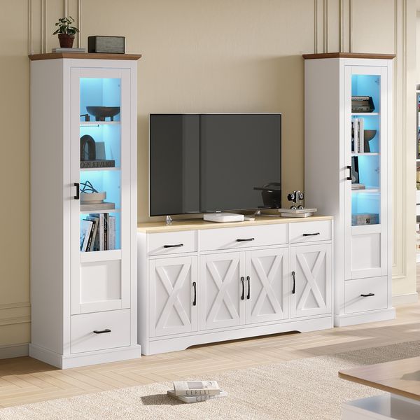 Vitrine mit LED & USB-Anschluss, 50x35x178 cm, Weiß, 5 Fächer & Schublade