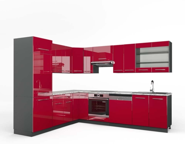 Eckküche Fame-Line Bordeaux Hochglanz/Anthrazit 287 x 60 cm , AP Marmor Vicco