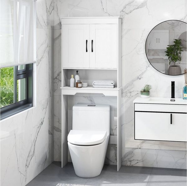 COSTWAY Badregal, Toilettenschrank 168cm mit 2 Türen & verstellbarem Regal