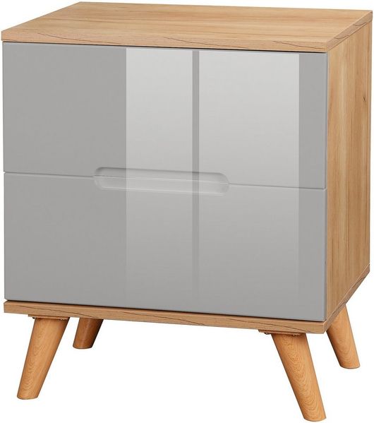 andas Nachtschrank Lund Nachttisch Beistellschrank Kommode mit Hochglanzfronten Nachtkommode mit 2 Schubladen Bestseller im skandinavischem Design
