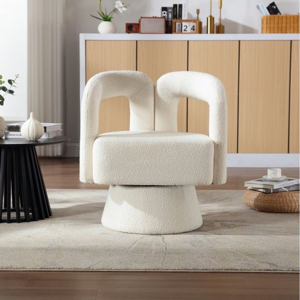 KLAM HOME Stuhl Drehstuhl 360-Grad-Schwenk-Cuddle-Fass-Bürostuhl (runde Sessel mit breiter Polsterung, flauschigem Stoffstuhl, 1 St), für Wohnzimmer, Schlafzimmer, Büro, Wartezimmer