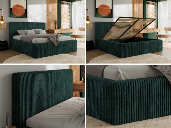 Polsterbett mit Stauraum Lattenrost TILIANO CLASSIC Bett gepolstert Doppelbett mit Kopfteil Multipocket Matratze - 180x200 cm - Dunkelgrün Cord - ELORI LUX Bild 2