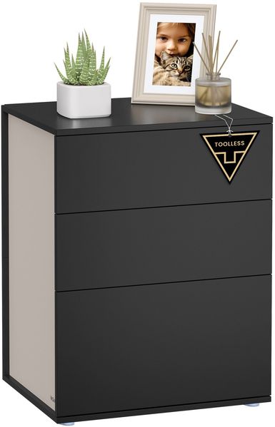 Vasagle Nachttisch, Beistelltisch 3 Schubladen, Nachtschrank modern, Schlafzimmer, Wohnzimmer, Tintenschwarz Bild 4