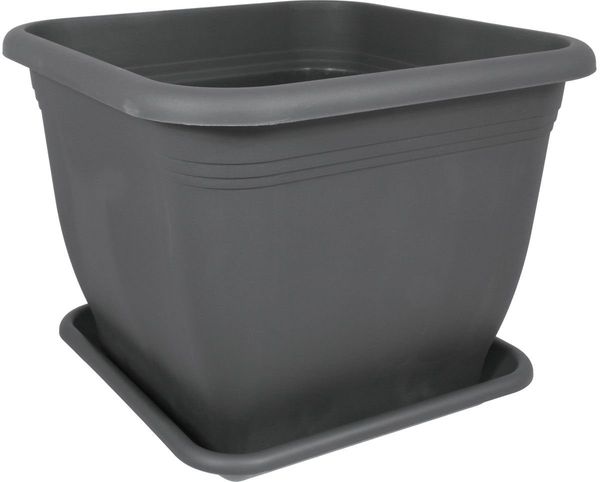Heimwerkercenter Blumentopf MePla Blumentopf 23x23 cm, Untersetzer 20x20 cm Anthrazit, Kunstoff