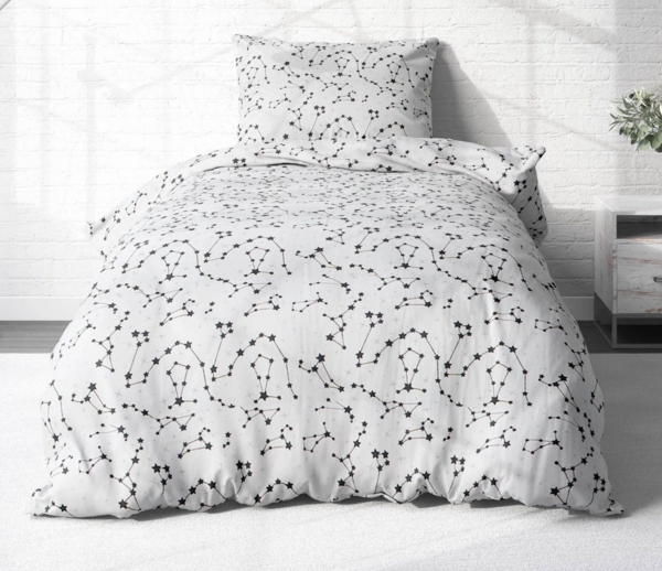 Heubergshop Bettwäsche, Renforcé, 2 teilig, 135x200cm + 80x80cm Sternenhimmel Sternzeichen Baumwolle (KY-530/1)