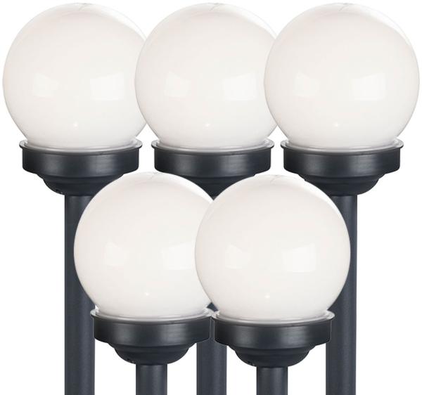 5er Set LED Solarkugel weiß, Erdspieß, DxH 10x38 cm