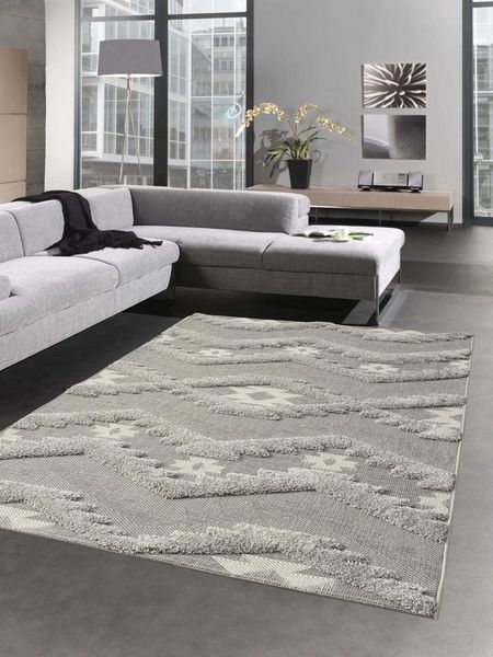 Carpetia Outdoorteppich In- & Outdoor Balkon Schlafzimmer gezackt creme grau, rechteckig, Höhe: 20 mm