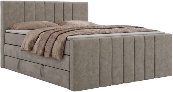 Boxspringbett INERO KING DUO mit Stauraum, Doppelbett 140x200, Bett mit Multipocket-Matratze H4 und Topper Visco, modernes Boxspringbett, hohe Kopfteil - Greige Stukture Bild 7