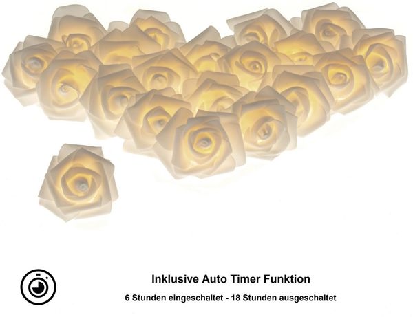 COZY HOME LED-Lichterkette Rosen Lichterkette Batterie & Stecker -, 5 Meter & 20 Blumen LED Warmweiß I Batterie&Stecker I Innenanwendung Bild 3