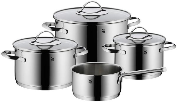 WMF Topf-Set Aparto Topf-Set, 4-teilig, Cromargan Edelstahl 18/10 (poliert, unbeschichtet - rostfrei), spülmaschinengeeignet, hitzebeständig und backofengeeignet bis 250°C
