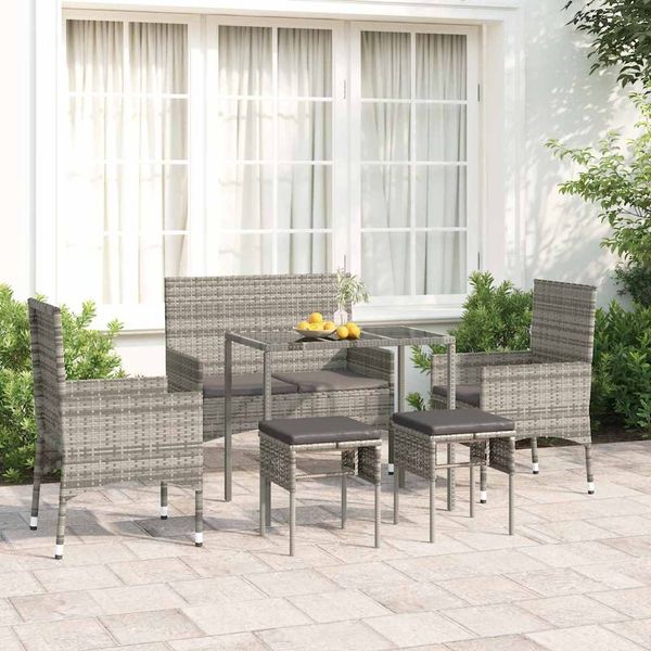 vidaXL 6-tlg. Garten-Lounge-Set mit Kissen Grau Poly Rattan 319509