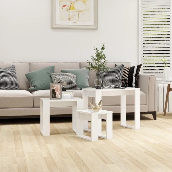 vidaXL Satztische 3 Stk. Weiß Holzwerkstoff 808603