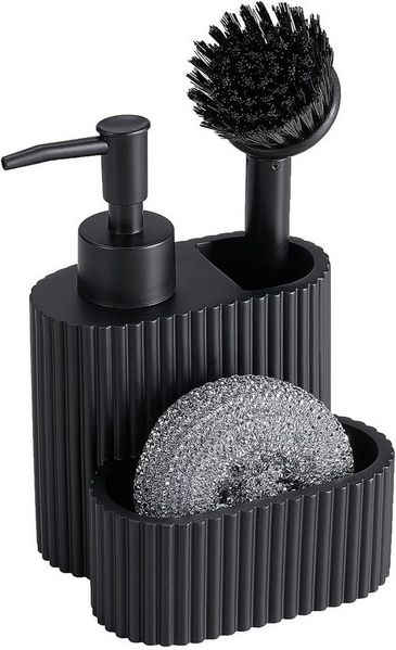 FELIXLEO Küchenorganizer-Set Spülbecken Organizer 3-teilig Schwarz mit Seifenspender Spülbürste, (1-tlg)