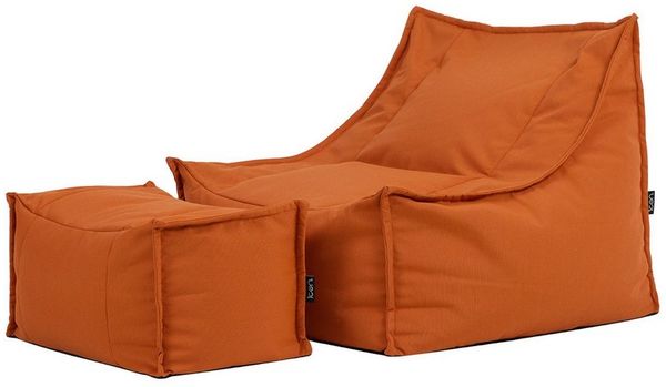 Icon Alto Sitzsack Sessel mit Hocker, Orange, Olefin Stoff für Drinnen und Draußen, Riesen Sitzsack mit Füllung, Bequemer Sessel, Garten, Terrasse, Lounge, Wohnzimmer
