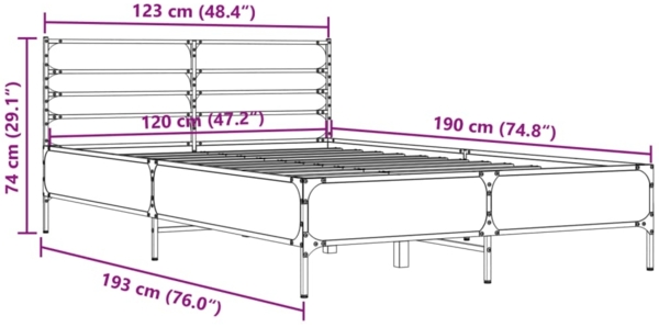 vidaXL Bettgestell Braun Eichen-Optik 120x190 cm Holzwerkstoff Metall 3280071 Bild 8
