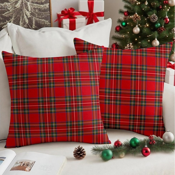 CLTYQ Kissenbezüge 2er Set Weihnachtskissenbezüge mit Karomuster für festliche, Accent Doppelseitiger Digitaldruck,Rot Kissenbezug 45x45 cm Bild 2