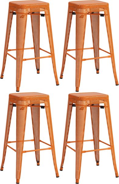 Barhocker 4er Set SEOUL - Orange, Metall Barhocker ohne Lehne Barstuhl Tresenhocker Tresenstuhl Kneipenhocker Kneipenstuhl