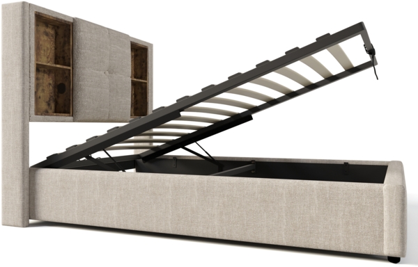 Merax Polsterbett mit kabellosem Laden, USB-C Anschluss, Stauraum & Lattenrost, Leinen, Beige, 90x200 cm Bild 9