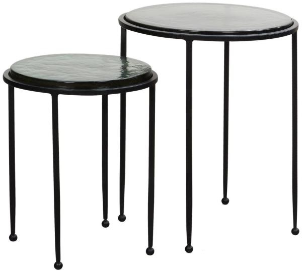 Beistelltisch 2er Set Grün Schwarz Design Satztisch Glas Metall Rund, Wohnzim...