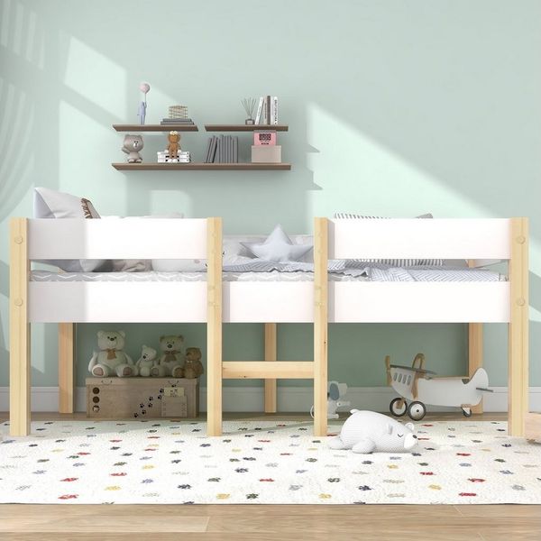 Flieks Kinderbett, Massives Kiefernholzbett Hochbett mit Lattenrost 90*200cm