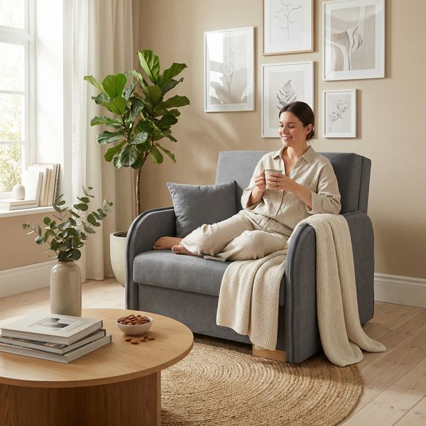 Wohnero 24 Goldi 1 Premium Schlafsessel 90x100 cm mit Schlaffunktion & Bettkasten – Hochwertiger Klappsessel 80x195 cm, Design Sofa Dunkelgrau
