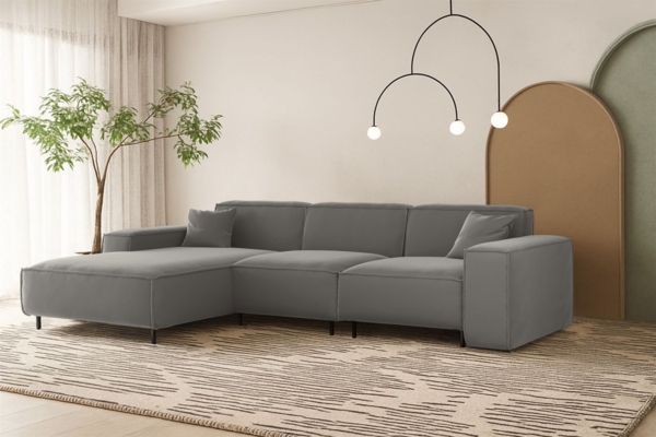 Ecksofa Designersofa GLORIA in Stoff Tiffani Grau Ottomane Links