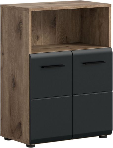 welltime Midischrank FLORENZ, Breite 60 cm, 2 Türen, 1 Fachboden, 1 offene Fach (1-St, TOPSELLER) hochwertige MDF Front, Griff schwarz, Badschrank, Bad