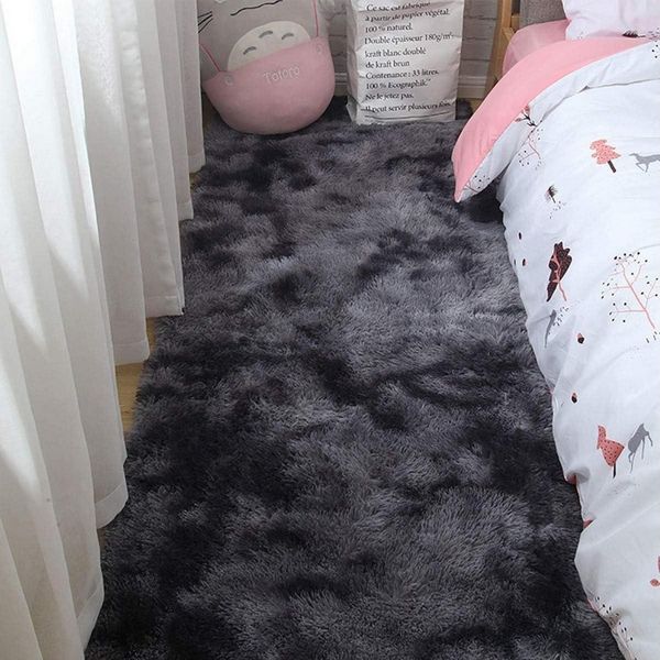 LuxusKollektion Hochflor-Teppich Teppich Schlafzimmer Wohnzimmer Plüsch 80*200cm Schwarz Grau