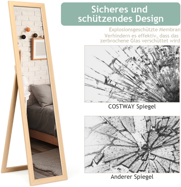 2 in 1 Ganzkörperspiegel Standspiegel und Wandspiegel mit Holzrahmen 37 x 155 cm Natur Bild 5