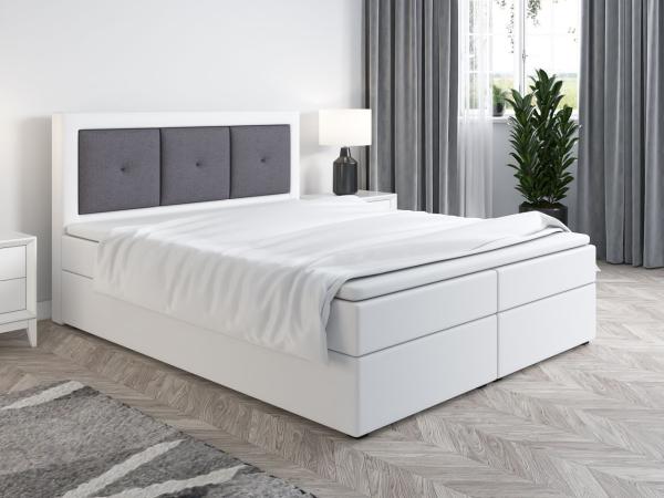 Boxspringbett Schlafzimmerbett MILES 180x200cm Weiss-Dunkelgrau inkl. Bettkasten