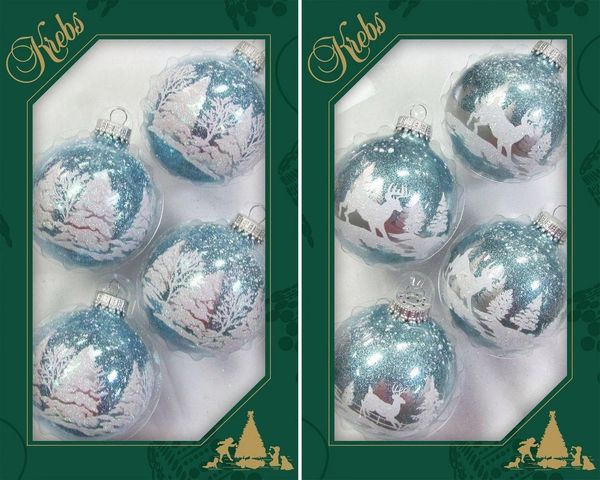 Krebs Glas Lauscha Weihnachtsbaumkugel Winterwald, Weihnachtsdeko, Christbaumschmuck, Christbaumkugeln Glas (8 St)
