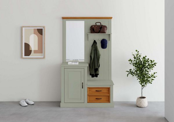 OTTO home Kompaktgarderobe Selma Garderobe inkl. Kommode, 2 Schubkästen, Spiegel Kompaktgarderobe, mit Spiegel, Haken und Hutablage, Breite 110 cm