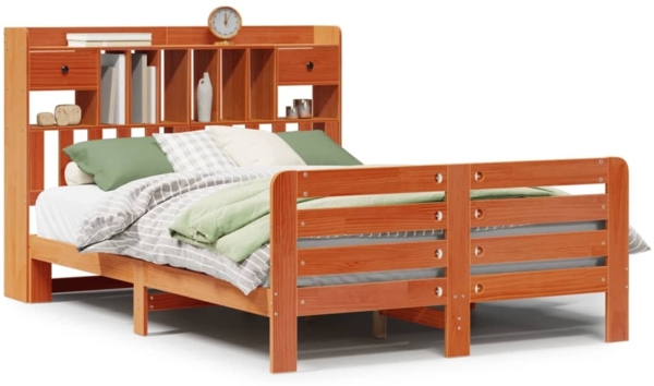 vidaXL Massivholzbett mit Regal ohne Matratze Wachsbraun 140x200 cm 3309964