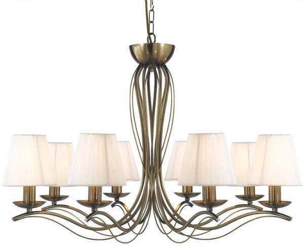 Andretti, 8Flammige Deckenleuchte, Antik Messing, Creme Schnurschirme