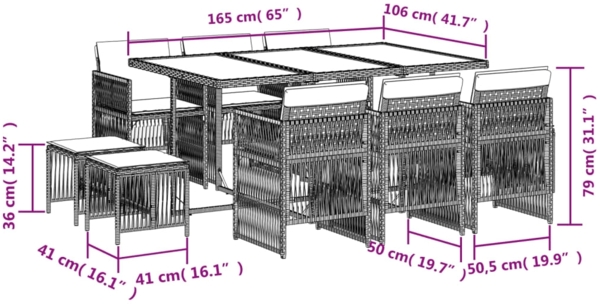 vidaXL 11-tlg. Garten-Essgruppe mit Kissen Grau Poly Rattan 3210968 Bild 5