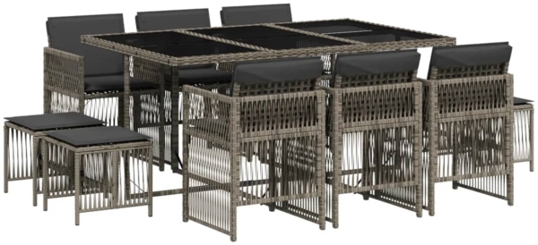 vidaXL 11-tlg. Garten-Essgruppe mit Kissen Grau Poly Rattan 3210968 Bild 1