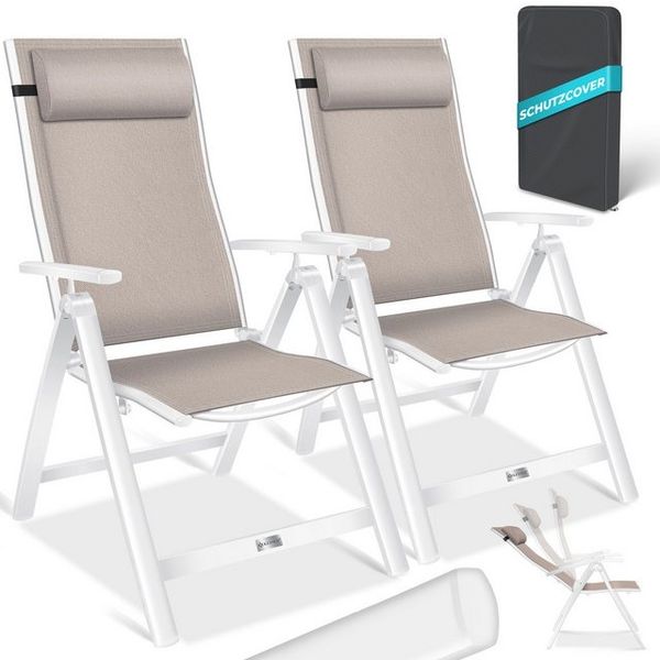 KESSER® Gartenstuhl Hochlehner mit Armlehnen | Aluminium Klappstuhl inkl. Kopfkissen Campingstuhl 7-Fach Verstellbar Rückenlehne | Atmungsaktiv & Wetterfest | Klappbar & Anti-Rutsch 2 Stück, Taupe Bild 4