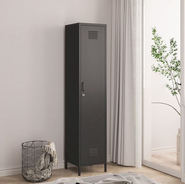 Kleiderschrank Seinäjoki 180x38x38 cm Schwarz [en. casa]