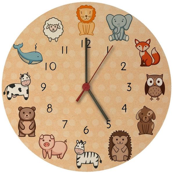 speecheese Wanduhr Kinderuhr mit süßen Tieren Wanduhr aus MDF