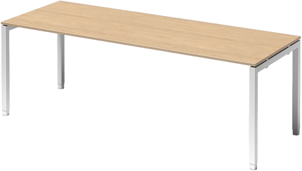Bisley Cito höhenverstellbarer Schreibtisch 220x80 cm, Tischplatte in Ahorn, Gestell in Weiß - PC Tisch für's Büro manuell höhenverstellbar, Computertisch verstellbar, DUH2208-MP-396