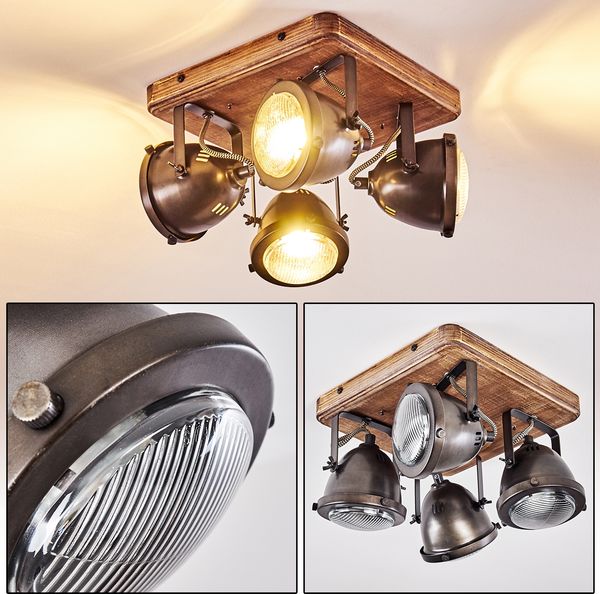 hofstein Deckenleuchte »Gavi« dimmbare Deckenlampe aus Metall/Holz in Braun, ohne Leuchtmittel, Lampenschirm dreh-/schwenkbar, 4xGU10, Spot im Retro-Design