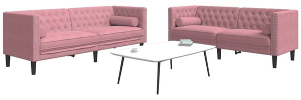vidaXL 2-tlg. Chesterfield-Sofa-Set mit Nackenrollen Rosa Samt 3209294