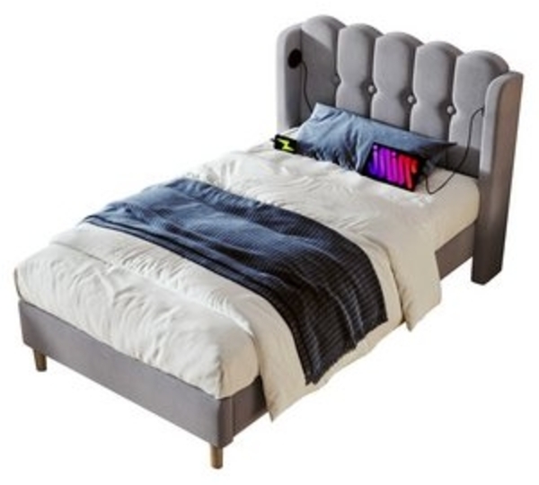 BlingBin Einzelbett Polsterbett Doppelbett (1-tlg, Jugendbett mit USB Typ C Ladefunktion, 90x 200 cm), Leinenmaterial Bild 6