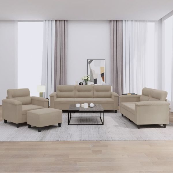vidaXL 4-tlg. Sofagarnitur mit Kissen Taupe Mikrofasergewebe 3202296