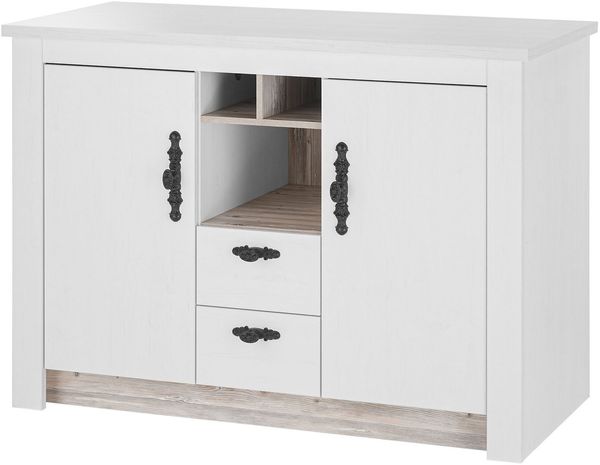 Home affaire Spülenschrank Florenz, Küchenunterschrank in Pinie Weiß, Unterschrank mit verschnörkeltem Metallgriff, im Landhausstil, Arbeitshöhe 92 cm