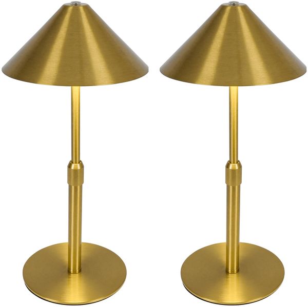 LuminexDesigns Tischlampe kabellos LED Akku Tischleuchte 2er Set aus Metall – Höhenverstellbar, IP54 Wasserfest, 3000K–6000K, USB-C aufladbar für Schlafzimmer, Balkon, Outdoor & Deko, Gold