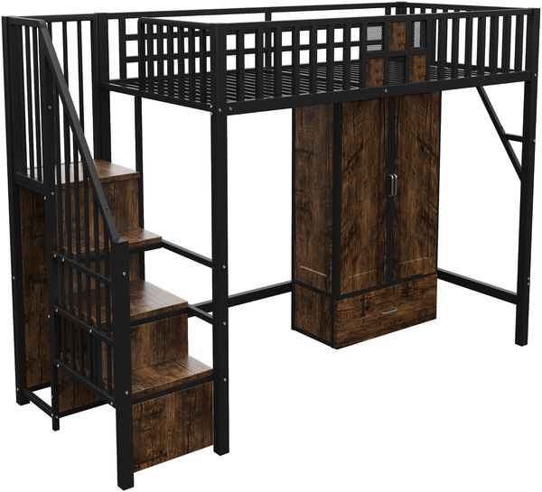 Bett 90x200 cm als Hochbett mit integriertem Kleiderschrank und Aufbewahrungsleiter, schwarz Bild 9
