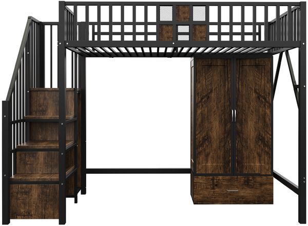 Bett 90x200 cm als Hochbett mit integriertem Kleiderschrank und Aufbewahrungsleiter, schwarz Bild 10