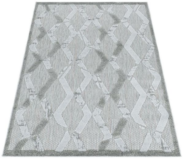SIMPEX24 Outdoorteppich Boho Design, Läufer, Höhe: 10 mm, Outdoor Teppich Grey Farbe 3D Boho Design für Küchen Balkon Terrasse